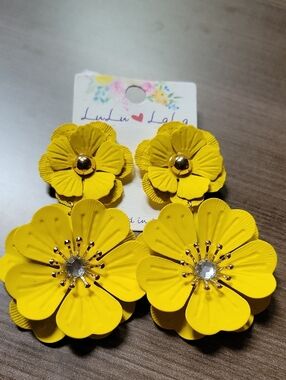 Yellow Flower Drop Earrings